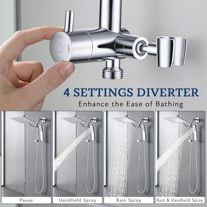 G-Promise All Metal Shower Diverter with Low Handheld Holder (Chrome) | 10 Inch Downward-Extend Bracket for All Heights, 4 Spray Modes with Pause, Anti-Leak, Easy Install, Universal Replacement - color: Chrome, size: Lower 9 Inch