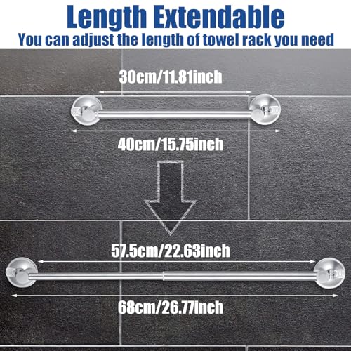 Adjustable 16-27" Suction Cup Towel Bar Extendable Suction Cup Towel Rack Holder Bathroom Stainless Steel for Glass Shower Door(Silver) - color: Silver