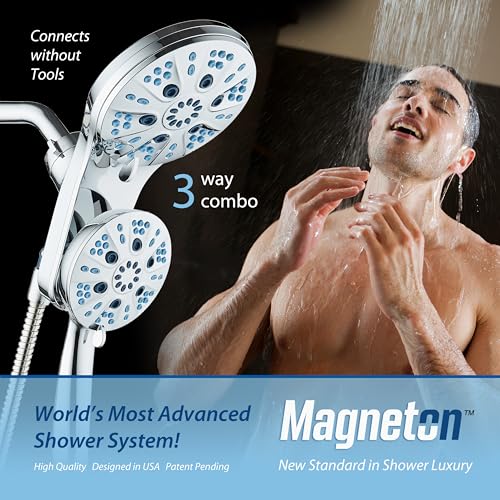 AquaCare Magneton 48-Mode High Pressure Rain & Handheld Shower Head Combo | Space-age Magnetic Guidance Docking, Dual 6-mode Heads with Hygienic Jets, Extra-long 6 ft. Stainless Steel Hose / Chrome - color: Chrome