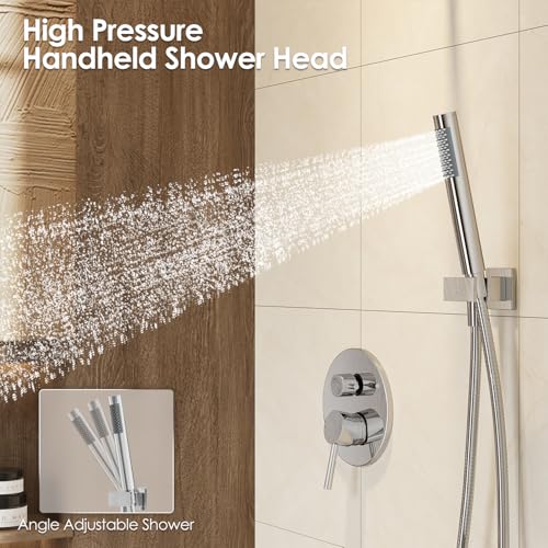 Gabrylly Shower System, 10" Wall Mounted Shower Faucet Set, Chrome | Rain Shower Head with Handheld Spray Combo, All Metal Rainfall Shower Head Complete Set Shower Mixer Valve for Bathroom - color: Chrome