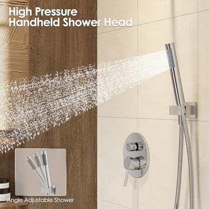 Gabrylly Shower System, 10" Wall Mounted Shower Faucet Set, Chrome | Rain Shower Head with Handheld Spray Combo, All Metal Rainfall Shower Head Complete Set Shower Mixer Valve for Bathroom - color: Chrome