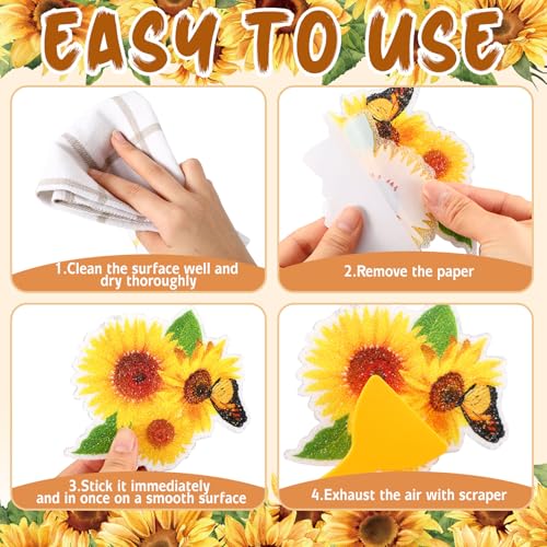 Yaomiao 24 Pcs Sunflower Non Slip Bathtub Stickers with Scraper | Shiny, Sparkle, Glitter, Peva, 4.53inch, Easy Apply, No Residue, for Bathroom, Shower Stairs Floor,Safety, Cute, Grip - style: Sunflower
