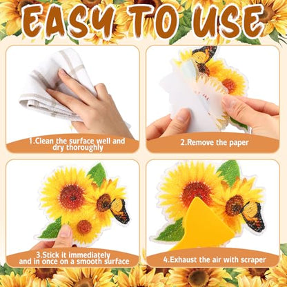 Yaomiao 24 Pcs Sunflower Non Slip Bathtub Stickers with Scraper | Shiny, Sparkle, Glitter, Peva, 4.53inch, Easy Apply, No Residue, for Bathroom, Shower Stairs Floor,Safety, Cute, Grip - style: Sunflower