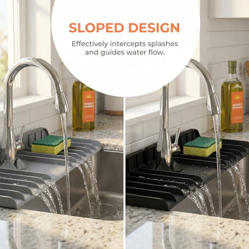 Silicone Faucet Sink Mat – Non-Slip Reusable Dish Drying Sink Tray Mat Splash Guard for Kitchen Bathroom Fits RV, Countertop (Light Gray, 13.38"×5.51"×0.59") - color: Light Gray