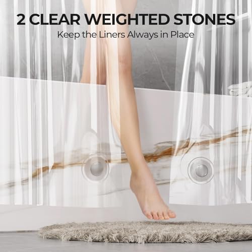AmazerBath Stall Shower Curtain Liner 2 Pack, 36 x 72 Inches PEVA Plastic Shower Liner with 2 Weighted Stones and 6 Rustproof Metal Grommet, Lightweight Waterproof Shower Curtain - Clear - color: Clear, size: 36"W x 72"L (Pack of 2)