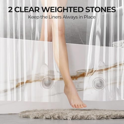 AmazerBath Stall Shower Curtain Liner 2 Pack, 36 x 72 Inches PEVA Plastic Shower Liner with 2 Weighted Stones and 6 Rustproof Metal Grommet, Lightweight Waterproof Shower Curtain - Clear - color: Clear, size: 36"W x 72"L (Pack of 2)