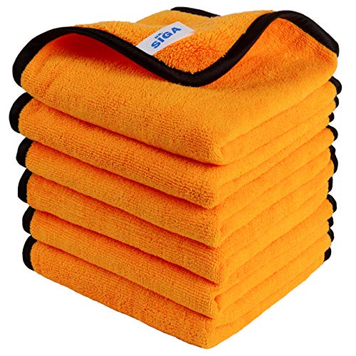 MR.SIGA Professional Microfiber Towels for Cars, Scratch Free, 6 Pack | Dual-sided car washing and detailing towels, gold, 40 x 60 cm(15.7 x 23.6 inch)
