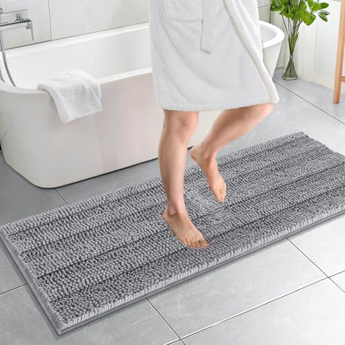 OLANLY Thick Bathroom Runner Rugs 59x20, Soft Chenille Long Bath Rugs, Grey | Absorbent Striped, Rubber Backing, Machine Wash, Bath Mats for Bathroom Floor, Tub and Shower, Home Decor Accessories - color: Grey, size: 59" X 20"