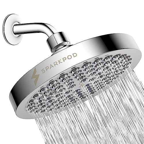 SparkPod Rain Shower Head, 6 Inch Round, Luxury Polished Chrome Finish | High Pressure Shower Heads, 90 Nozzles, Adjustable Showerhead, No Tools Needed, Universal Connection - color: Luxury Polished Chrome, style: 6 Inch Round