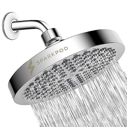 SparkPod Rain Shower Head, 6 Inch Round, Luxury Polished Chrome Finish | High Pressure Shower Heads, 90 Nozzles, Adjustable Showerhead, No Tools Needed, Universal Connection - color: Luxury Polished Chrome, style: 6 Inch Round