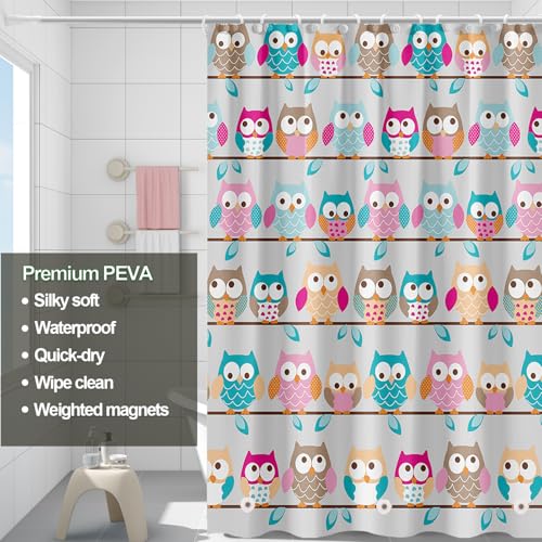 Plastic Shower Liner - Premium PEVA 4G Shower Curtain Liner with Rustproof Grommets and 3 Weighted Magnets, Waterproof Shower Curtain for Bathroom… (Owl, 72”*72”) - color: Owl, size: 72”*72”