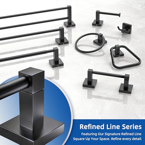 RUACQ Towel Ring, Hand Towel Holder for Bathroom Wall, Matte Black | Wall Mounted Hand Towel Bar, 304 Stainless Steel Towel Hanger, Square Base, Geometric Towel Holder Design, Modern, Heavy Duty - color: Matte Black