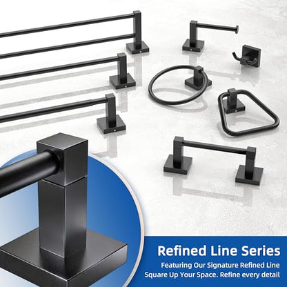 RUACQ Towel Ring, Hand Towel Holder for Bathroom Wall, Matte Black | Wall Mounted Hand Towel Bar, 304 Stainless Steel Towel Hanger, Square Base, Geometric Towel Holder Design, Modern, Heavy Duty - color: Matte Black