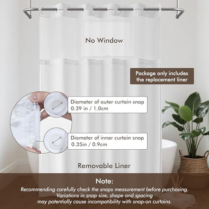 Barossa Design 70x69 Snap-in Shower Curtain Replacement Liner White | 2 Bottom Magnets, Fabric, Removable, Water Repellent, Machine Washable, Hotel Style, 70" W x 69" H Inner Liner - color: White, size: 70"W x 69"L (Pack of 1)