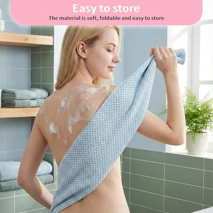 3 PCS Exfoliating Shower Towel, Body Scrubber Set, Dual-Sided Wash Cloth for Smooth Skin, Extra Long Bath Towel in Black Pink Blue Colors