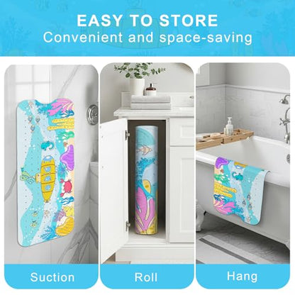 Upgrade Cartoon Baby Bath Mat Non Slip -40"x16" Extra Long Bathtub Mat for Baby Eco Friendly Durable Bath Mat for Tub Non Slip Kids Tub Mat with Suction Cups, Machine Washable and No Fading, Submarine - color: D-submarine