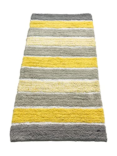 Chardin home Cordural Stripe Bath Rug Runner with Skid Resistant Latex Spray Underneath.Yellow-Grey-White, 24" W x 60'' L - color: Yellow-grey, size: 2' x 5' (Runner)