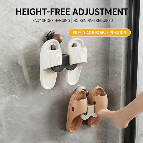 2‑Pack Suction‑Cup Slipper Rack, No‑Drill Wall Mount | Water‑resistant carbon‑steel build. Tool‑free mount for slippers,towels & small accessories in bathroom,kitchen and entryway - color: Black