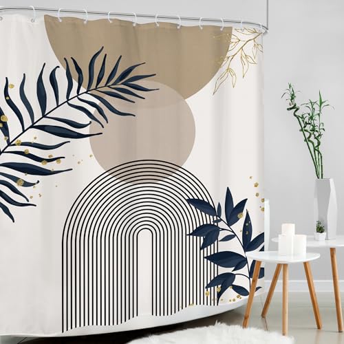 Mid Century Boho Abstract Gold Leaves Brown Bathroom Shower Curtain Set | Beige Tan look; 60"W x 72"L. waterproof HD print, quick-dry fabric and free hooks for easy setup. - color: A-03gray, size: 60"W x 72"L (Pack of 1)