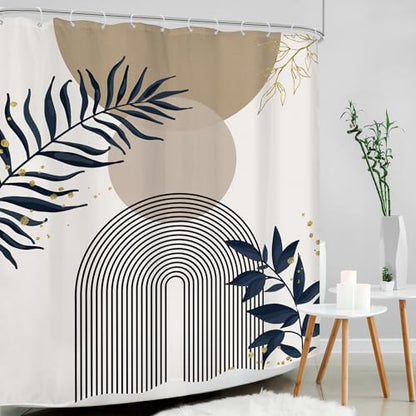 Mid Century Boho Abstract Gold Leaves Brown Bathroom Shower Curtain Set | Beige Tan look; 60"W x 72"L. waterproof HD print, quick-dry fabric and free hooks for easy setup. - color: A-03gray, size: 60"W x 72"L (Pack of 1)