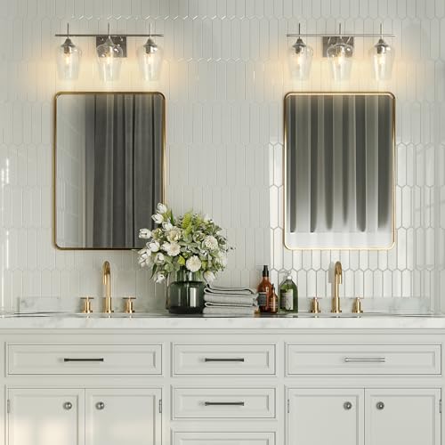 VONLUCE 3 Light Bathroom Vanity Light Fixture,Brushed Nickel | Wine Glass Shades, E26 Sockets, Easy to install, Vanity Lights for Bathroom Bedroom Hallway Living Room - color: Nickel, size: 3-Light