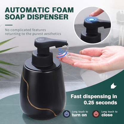 BosilunLife Rechargeable Auto Touchless Liquid Soap Dispenser 17oz Ceramic | With Elegant Golden Curved Line.With Waterproof Pump,Touch-Free Sensing.17oz Dish Soap For Kitchen And Bathroom，Black - color: Black, style: Liquid Pump
