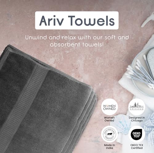 Ariv Towels Pack of 8, Premium 100% Cotton Towel Set (2 Bath Towels + 2 Hand Towels + 4 Washcloths), Large, Super Soft, Quick Dry, Highly Absorbent for Home, Bathroom, Gym, Hotel & Spa - Grey