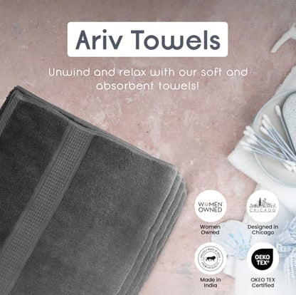 Ariv Towels Pack of 8, Premium 100% Cotton Towel Set (2 Bath Towels + 2 Hand Towels + 4 Washcloths), Large, Super Soft, Quick Dry, Highly Absorbent for Home, Bathroom, Gym, Hotel & Spa - Grey