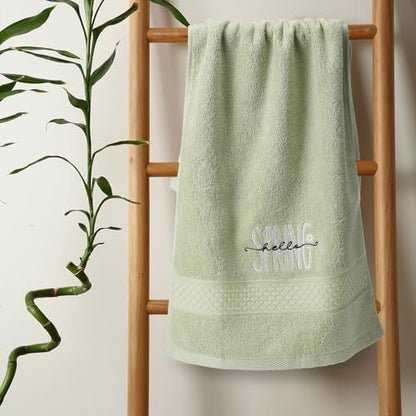 SmoothNovelty 2 Pcs Hello Spring Hand Towels Gray Green Bathroom Decor 14x29 Inch 100% Cotton Soft Absorbent Bless This Home Embroidered Decorative Hand Towels for Bathroom Kitchen Housewarming Gifts - style: Hello Spring