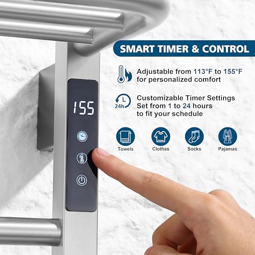 Heated Towel Racks, 5 Bars Towel Warmer with 24hr Timer Stainless Steel Wall Mounted Electric Towel Warmers for Bathroom - color: Nickel