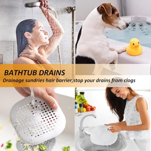 Hair Drain Catcher,Square Drain Cover for Shower Silicone Hair Stopper with Suction Cup,Easy to Install Suit for Bathroom,Bathtub,Kitchen 2 Pack (Sliver Grey Black) | Drainer Cover Silicone Hair Stopper with Suction Cups,Protector Accessories,Easy to Inst