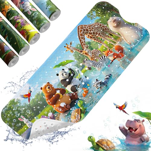 Baby Bath Mat for Tub Non Slip Kids, BPA Free Extra Long Bathtub Mat 40x16 with Drain Holes and 200 Suction Cups, Non Toxic Machine Washable Toddler Bath Mat, Eco-Friendly Certified - color: Morning