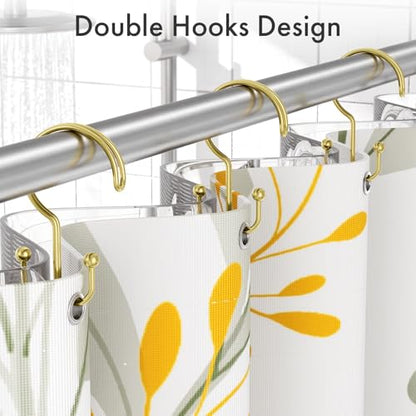Bathway Gold Shower Curtain Hooks Ring, 12 Pcs Double Sided Shower Hooks, Rust Proof Metal Shower Hooks for Bathroom, Anti-Drop Shower Rings for Shower Curtain & Liners - color: Gold, style: Double-layer Shower Hooks