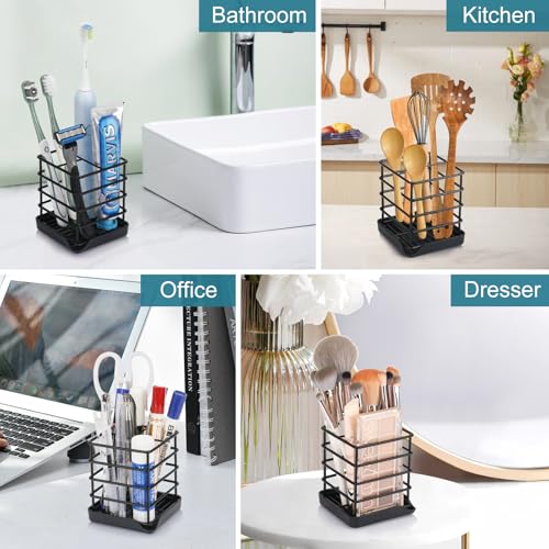 Toothbrush Holders for Bathroom,Black,Stainless Steel,Detachable,Tray,3 Slot - size: Small