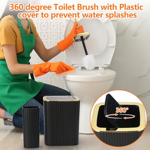 9 PCS Black Bathroom Accessories Set with Trash Can Bathroom Accessory | All-in-One Kit with Trash Can,Toothbrush Holder,Soap Dispenser,Toothbrush Cup,Vanity Tray,Soap Dish,Toilet Brush etc for Home - color: Black