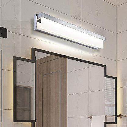 LED Bathroom Vanity Light Fixture Over Mirror 24.4 inch Modern Rectangle Finishing Bath Vanity Lighting Bar 4000K Daylight Wall Sconce (Chrome) - color: Chrome, size: 24 inch