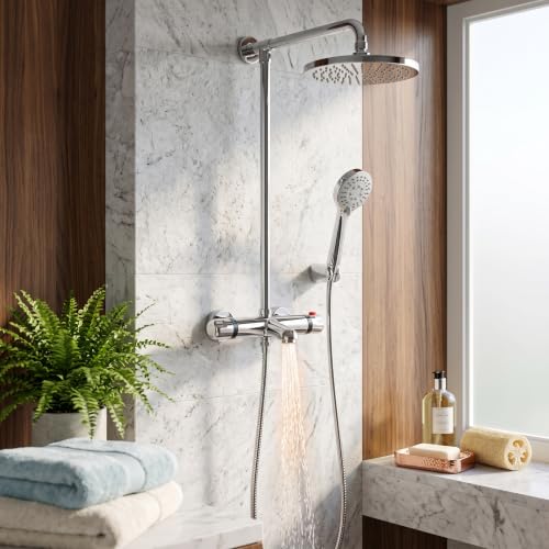 Garosa Thermostatic Faucet Wall Mounted Thermostatic Shower Valve Constant Temperature Hot Cold Water Mixer Valve for Bathroom RV Clawfoot Tub(Nozzle up)