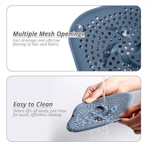 5.9" Square Drain Cover with Suction Cups, Hair Catcher, 4 Pack | For Shower, Bathroom & Sink, Flat Design with Suction Cups, Helps Keep Drains Clear