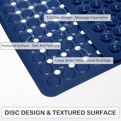 Non-Slip Bathtub and Shower Mats, Power Grip Bath Mat 35 x 16.3 Inch with Suction Cups and Drain Holes for Tub Bathroom Floor Safety, Machine Washable Soft Bathmat, Navy Blue - color: Navy Blue