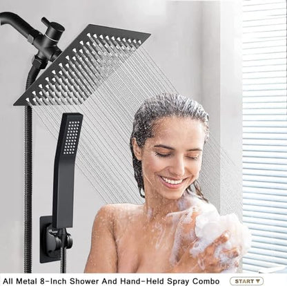 Shower Head with handheld, High Pressure 8'' Rain Shower Head/Brass Handheld Shower Combo,with 78'' Hose Anti-leak Shower Head with Adhesive Shower Head Holder (Square, Black) - color: Black, size: 8