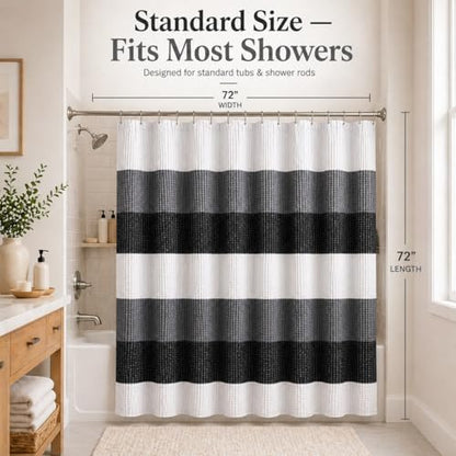 Dainty Home Ombre Waffle Weave Shower Curtain 70 x 72 Black Textured Fabric Shower Curtain, Hotel Style Waffle Weave Bathroom Curtain, Water Resistant Polyester Ombre Shower Curtain - color: Textured Black