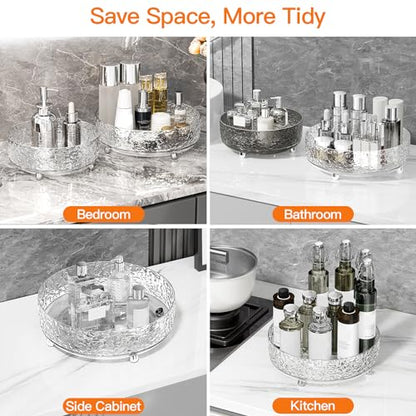 360 Rotating Makeup Organizer, Cosmetics Lazy Susan Spinning Skincare Storage for Vanity, Turntable Perfume Trays for Dresser Bathroom Countertop and Kitchen (Gray)