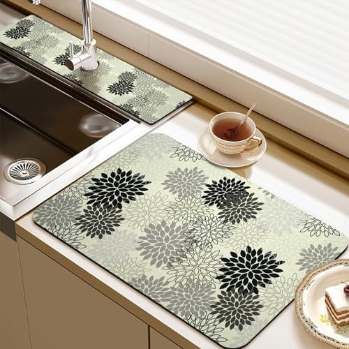 24.5" x 15.5" Dish Drying Mat & 24" x 5.5" Sink Splash Guard, Super Absorbent Drainer Rack Mat for Kitchen Counter Coffee Bar - color: Gray, size: 23.5"*15.5*+24"*5.5"