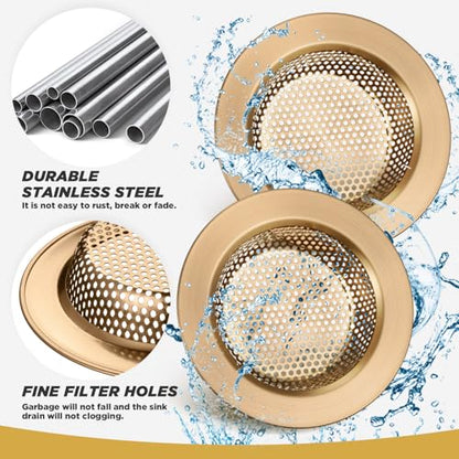 2 Pcs Sink Strainer Stainless Steel Kitchen Sink Drain Strainer Basket Cover Mesh Hair Food Catcher, Large Wide Rim of 4.4 Diameter (Champagne Bronze) - color: Champagne Bronze