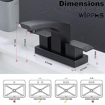 Centerset Bathroom Faucet Stainless Steel Matte Black 4 inch 2 Hole | Sink Faucet Bathroom with Pop Up Drain and cUPC Supply Hose, 2 Handle 4 inch Center-set Bathroom Sink Faucet Black - color: Matte Black, size: 4 Inch Centerset