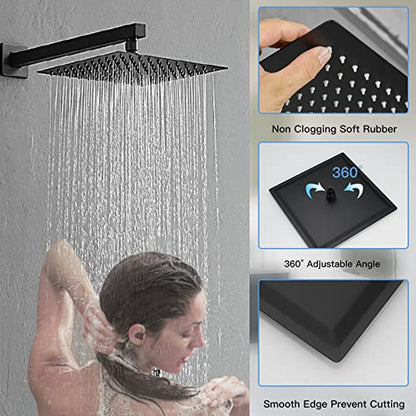 12" Rain Shower System Matte Black Bathroom Luxury Mixer Shower Combo Set | Wall Mounted Rainfall Shower Head Shower Faucet with Handheld Sprayer Rough-in Valve Body and Trim Included by Homevacious