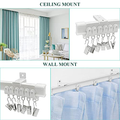 Curtain Track Room Divider, Bendable Curved Ceiling & Wall Mount Flexible Track System with Clips, 8Ft Alloy Plastic Drop Sliding Curtain Track for Bay Window - color: White, size: 8Ft