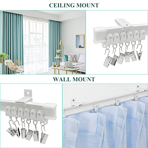 Ceiling Curtain Track, Flexible Bendable Curtain Track 20 Ft Curved Curtain Rail Ceiling Wall Mount Silding Ceiling Track Set System for Bay Window, Room Divider - color: White, size: 20Ft