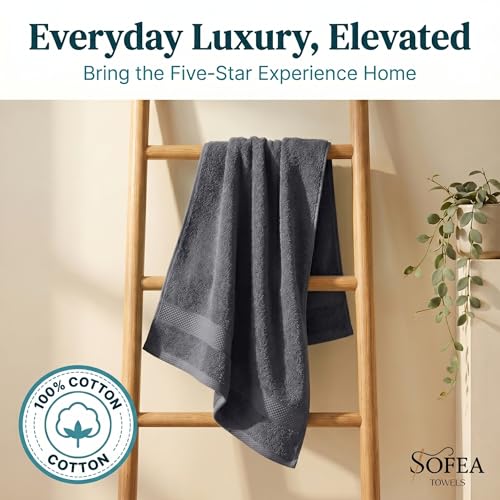 Sofea Hand Towels 6 Pack (16 x 28 Inches) 100% Cotton Bathroom Towels, Soft Absorbent Quick Dry Hand Towels for Bathroom Kitchen - color: Dark Grey