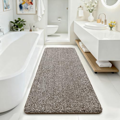 Bathroom Rugs 24x70,Super Absorbent Microfiber Bath Mat,Dark Brown/White | Large Bath Mat,Non-Slip Long Shower Rug with TPR Backing, Thick Plush Machine Washable Bathmat for Bathrooms - color: Dark Brown/White, size: 24" X 70"